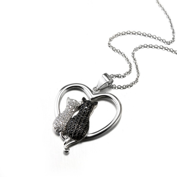 Cat Necklace!  Black and White Cats Sit in a Heart - Picture 6 of 6
